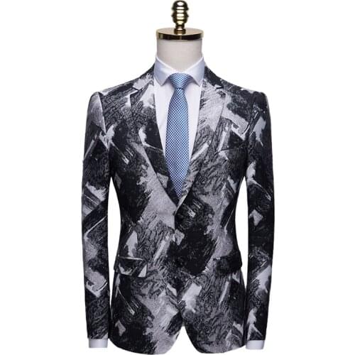 Abstract Printed Blazers Men Casual Business Stage Suit Jacket Slim Fit Long Sleeve Nightclub Events Party Blazers Terno Costume