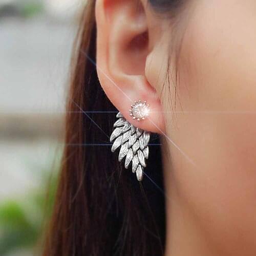 KISSWIFE 2018 Womens Angel Wings Stud Earrings Rhinestone Inlaid Alloy Ear Jewelry Party Earring Gothic Feather Brincos Gifts
