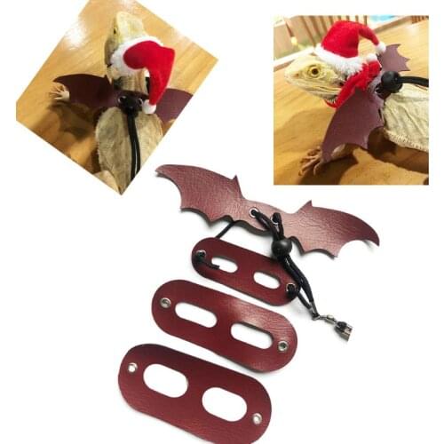 Bearded Dragon Lizard Santa Hat with Elastic Chin Strap+Scarf+Traction Rope Christmas Costume Set Xmas Reptile Apparel