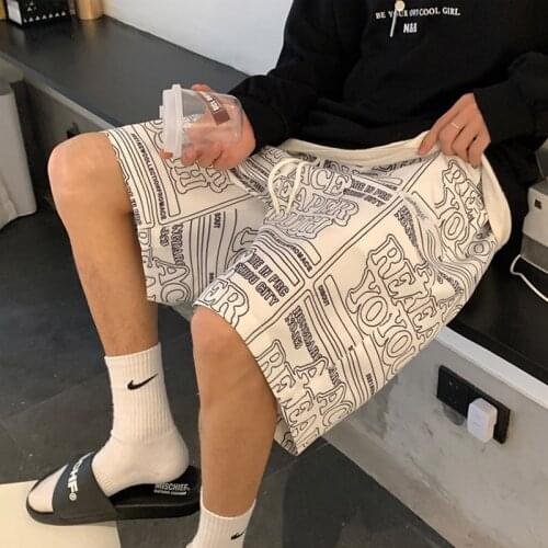 Fashion Letter Printed Men Shorts Black White Casual Loose Straight Pants Male Harajuku Korean Streetwear Women