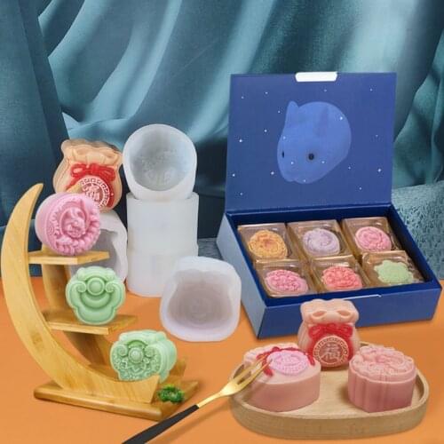 H7EA Silicone Material Chinese Style Mid-Autumn Mooncake Molds Gifts for friend Kids
