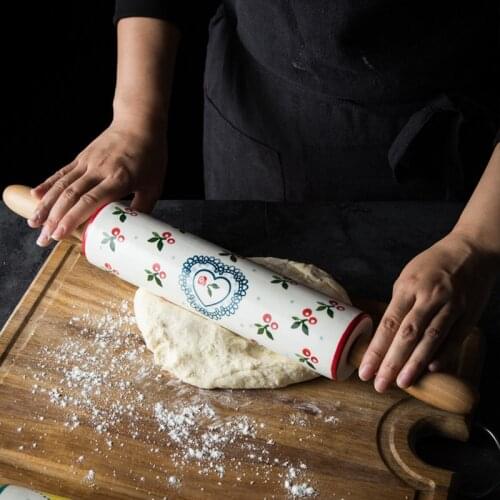 Nordic Creative Ceramic Rolling Pin Large Kitchen Dough Roller Drum Activity Non-stick Dumplings Rolling Rod Pastry Baking Tools