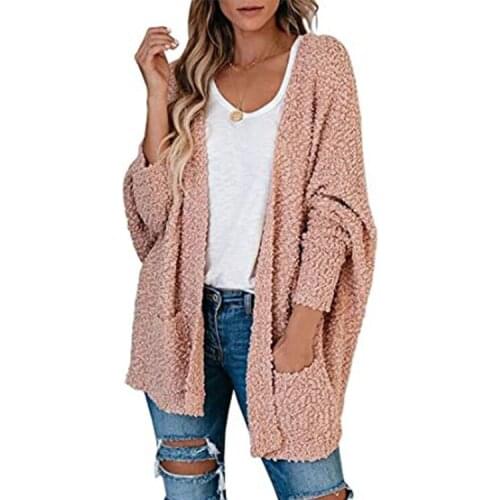 Urifens 2021 Autumn And Winter New Casual Pink Sweater Coat Women Solid Color Particle Velvet Double Pockets Cardigan LYT29U