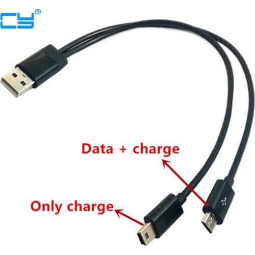 USB 2 in 1 Cable Mini-usb Mini USB & micro usb 2.0 Micro-USB 5 pin connector Y Cable for charge and data sync 25cm
