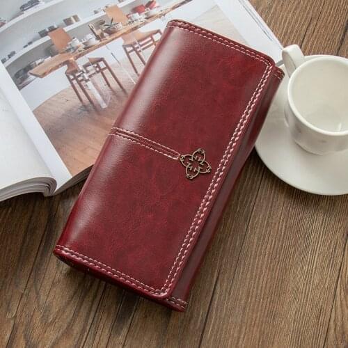 Vintage Ladies Long Coin Purses Multi Card Cell Phone Pouch Buckle Women Wallets PU Leather Female Handbags porte monnaie femme