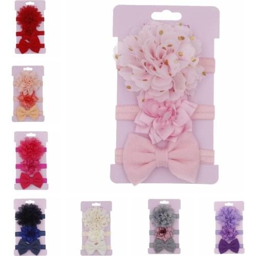 Yundfly 3 Pack Fashion Toddler Girls Non-woven Bowknot Headbands Set Baby Chiffon Gold Dot Flower Hairbands Newborn Headband