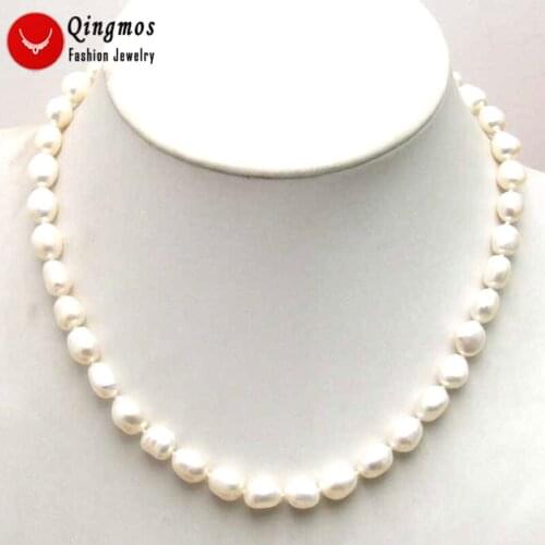 Qingmos Fashion White Pearl Necklace for Women with 7-9mm BAROQUE Natural Freshwater Pearl Chokers Jewelry 17" Colar Femme 5661