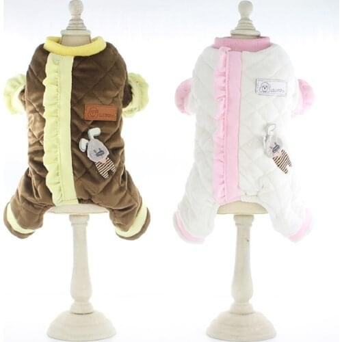 Winter Jumpsuit for Dogs Sauce White Color Fleece Warm Cute Dog Patch Ruffle Dog Coats Puppy Clothes