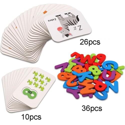1 Set Baby Puzzle Toy Wooden A-Z Alphabet Letters Animal Number Card Puzzle Recognition Early Education Toy