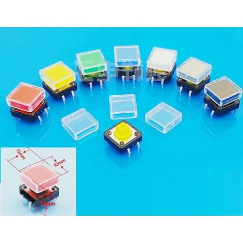 10 Sets B3F Tactile Push Button Switch Keybutton Cap transparent Cover Momentary Tact 12x12x7.3 mm DIP Through Hole Vertical PCB