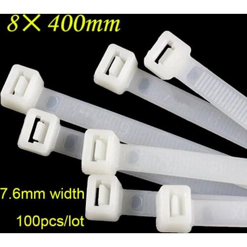 100pcs/lot 8*400mm National Standard Plastic Nylon Cable Tie Computer Line Bundle Up disposable bandage 7.6 Width