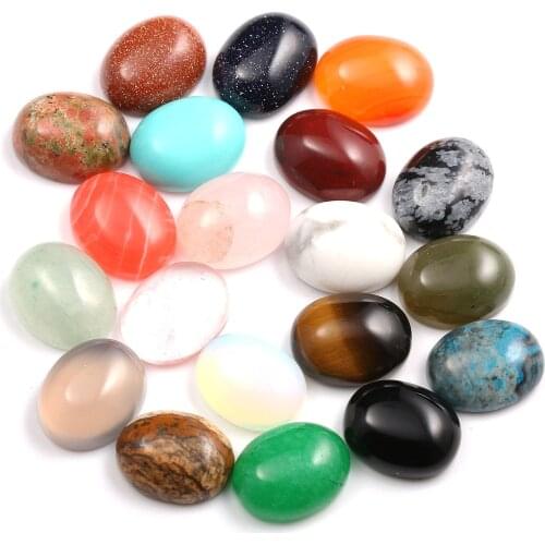 20 Pcs Natural Stone Bead Cabochon Oval Polished Crystal Agates Amethysts Mixed Stone Charm for Jewelry Making Necklace Bracelet