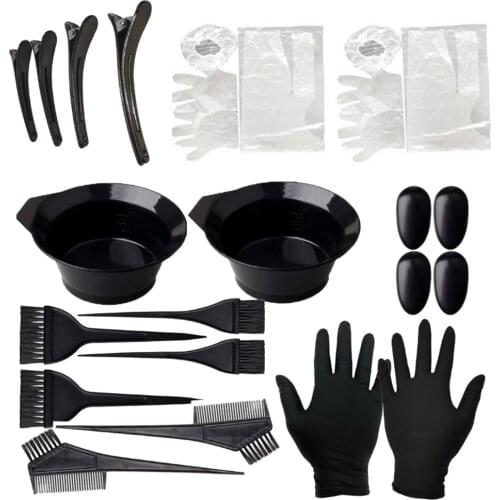 22Pcs Salon Hair Tinting Color Kits Tools Dye Cape Shower Cap Bowl Earmuffs Set