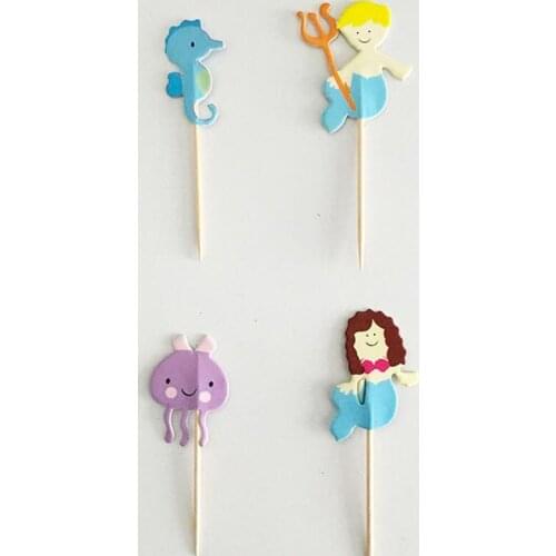 24pcs Mermaid Cupcake Cake Toppers Picks Baby Shower Kids Birthday Party Cake Decor Party Supplies