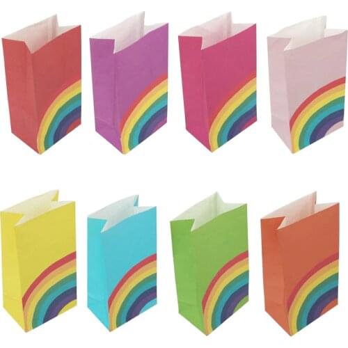 8pcs Colorful Rainbow Gift Bag Creative Wedding Decoration Paper Bag Food Package Birthday Party Favor Bag