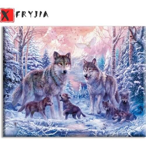 Full square Round drill Diamond embroidery Snow Mountain Wolf Family 5D DIY diamond Painting Cross Stitch Rhinestone Mosaic