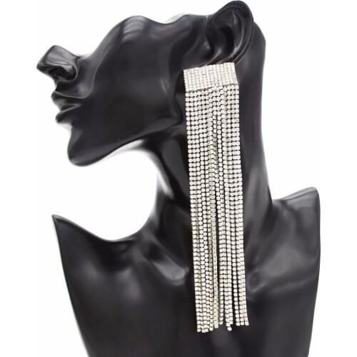 Big Wedding Alloy Beaded Long Drop Dangling Earrings for Women Bridal Luxury Rhinestone Statement Earring pendientes