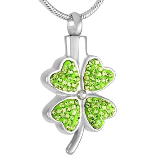 IJD8220 Fashion Women stainless steel Four Leaf clover cremation pendant necklace memorial jewelry Hair warter Ash urn keepsake