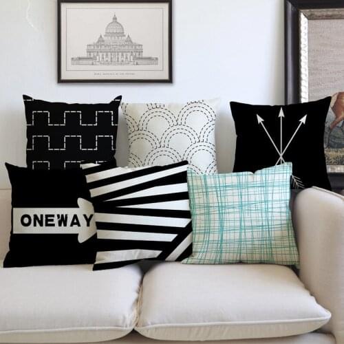 Black Geometric Cubes Wave Dotted Line Arrow Letter Print Nordic Concise Decorative Pillows for Sofa Cushion Cover Case 45X45cm