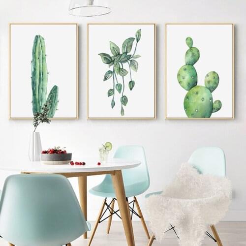 Botanical Print Watercolor Cactus String of Pearls Plant Succulent Canvas Painting Green Leaves Wall Pictures for Living Room