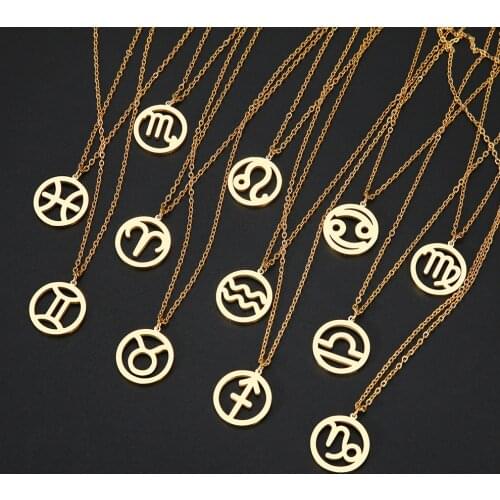 DOTIFI For Women Elegant Zodiac Constellation Twelve Constellation Pendant Necklace Stainless Steel Gold Silver Color Jewelry