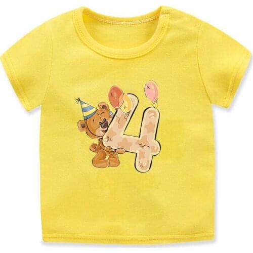 T-shirts for boys 4th birthday costume cute bear cartoon print kids tshirt fashion summer boys yellow short sleeve toddler tops