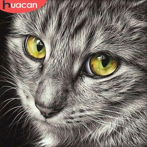 HUACAN Full Square Diamond Embroidery 5D Cat DIY Round Diamond Art Painting Animal Mosaic Home Decoration