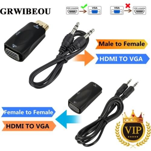 Grwibeou Male to Female HDMI to VGA Converter 1080P Audio Adapter Cable For PC Laptop TV Box Computer Display Projecter HD2VGA