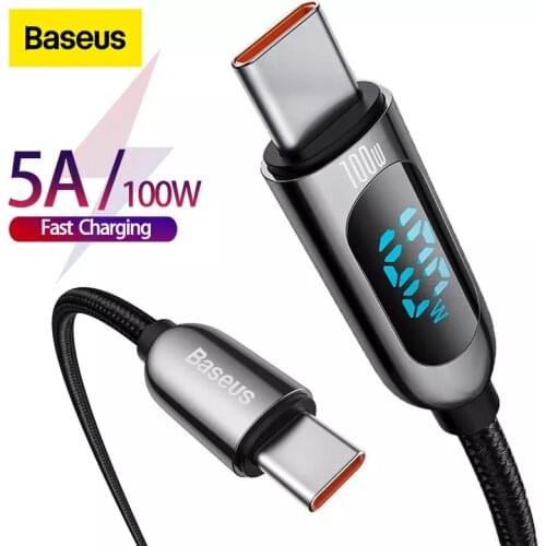 Baseus 5A Type C Cable For Huawei Xiaomi LED Display USB C Cable Type C To Type C Fast Charger For Apple Book Phone Accessories