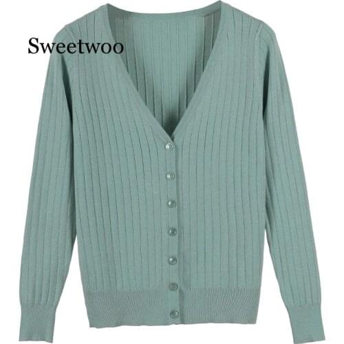 2019 Autumn New Women Knitted Cardigan Fashion V-Neck Long Sleeve Solid Cardigan Sweater Single Button Casual Knit Coat PZ624