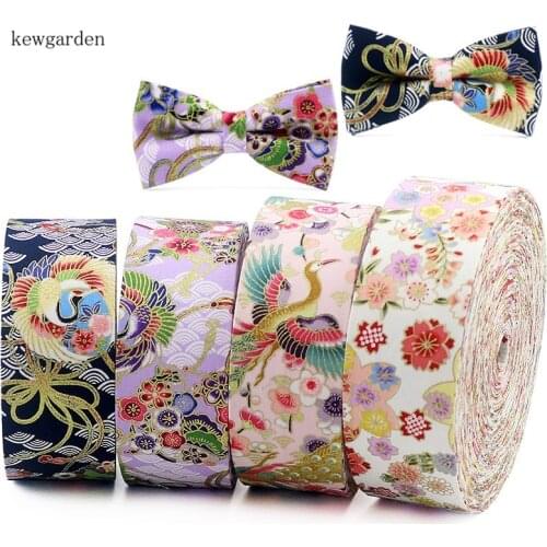 Kewgarden 50mm 5CM Hot Stamping Cotton Satin Layering Cloth Ribbons Handmade Cotton Ribbon DIY Bowtie Tape Riband 3m/lot