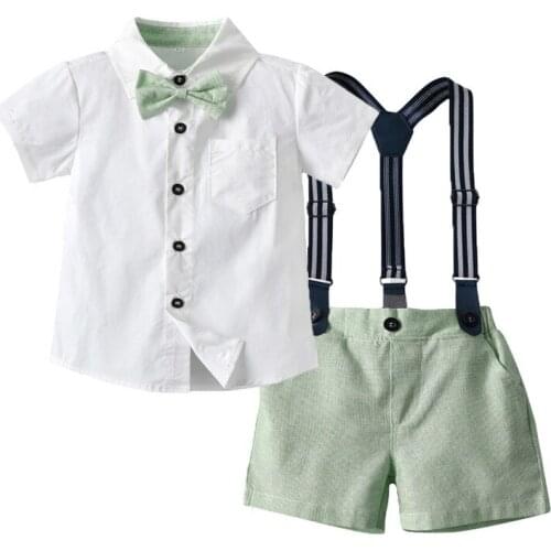Boys and girls' short sleeve back suit boys' gentlemans shirt three piece set + shorts brother sister wear baby Jumpsuit