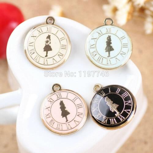 Lovely Clock Alloy Metal Drop Oil Pendant Alice In Wonderland Pendant Charms For DIY Necklace Bracelet Jewelry Making 10pcs 20mm