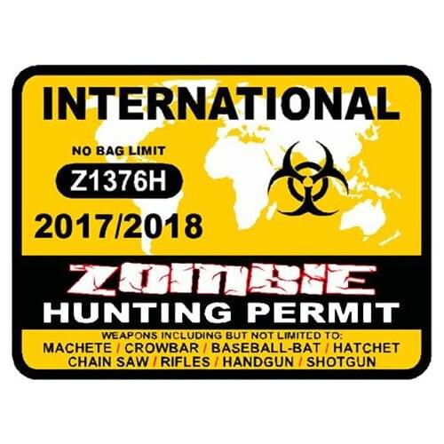 Creative INTERNATIONAL Zombie Hunting Permit 2017 Australia Canada Car Window Rear Windshield Decal Vinyl Waterproof PVC