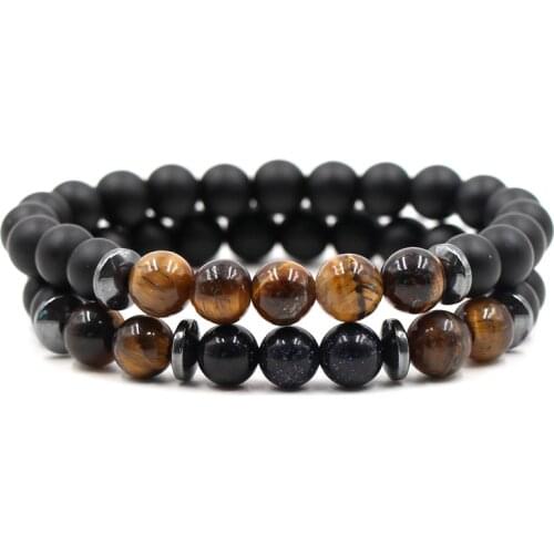 2Pcs/Set Matte Black 8mm beads 7 Style Stone Bracelets Couples Distance Bracelets Bangles For Women&Men Cassic Jewelry Pulseras