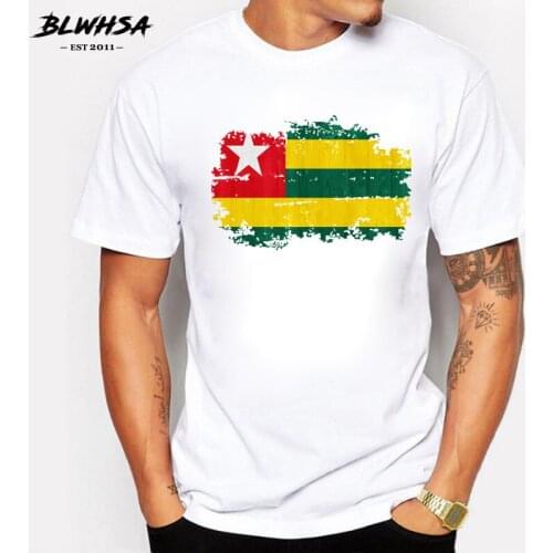 BLWHSA Men T Shirts Togo Nation Flag Nostalgic Printed Summer Hip Hop Style 100% Cotton Togo Flag Short Sleeve T-shirt