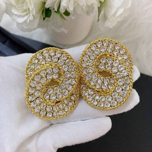 New European and American personality exaggerated crystal brass heavy industry retro simple and generous womens stud earrings