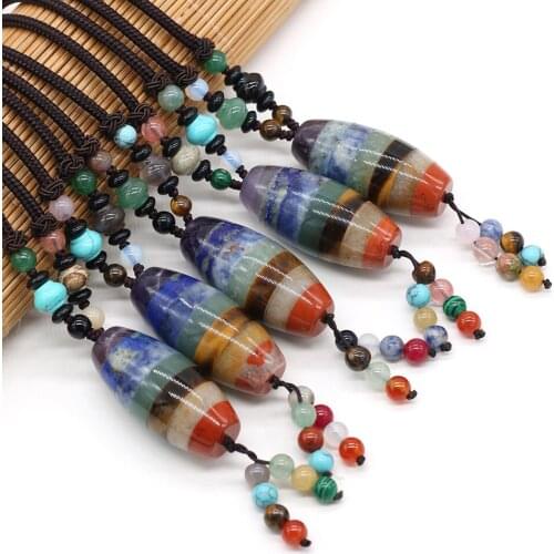 Charm 100% Natural Stone Olive Shape Rope Chain Necklace Healing Reiki Colorful Mens Womens Childrens Christmas Gift Wear 1PC