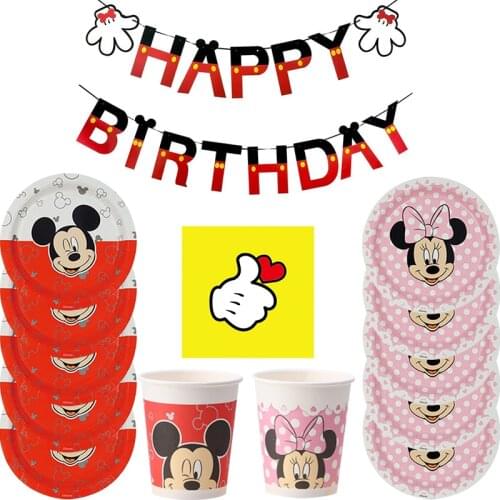 Mickey Mouse Birthday Party Decorations 8 People Disposable Plate Napkin Cup Tablecloth Party Supplies Tableware Kid Dinner Sets