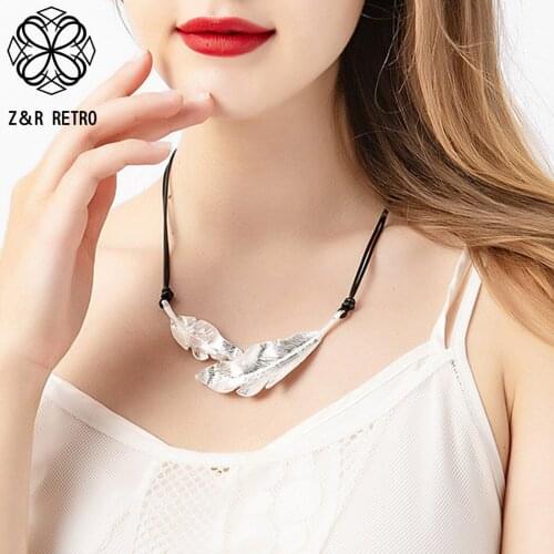 2021 Silver Color Leaves Necklace Trend Suspension Chains Pendant Costume Jewelry for Women Accessories Geometric Neck Chokers