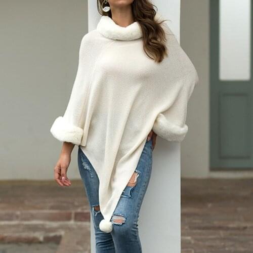 Women Poncho Ladies Cape Coat Fashion Round Neck Batwing Crossed Poncho Sweater Pullover Winter Warm Coat Cloak Cape Coats