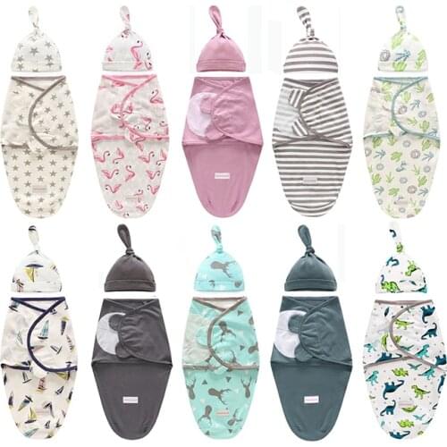 1 Set Wrap+Hat Baby Swaddle Newborn Baby Blanket Cotton Receiving Blankets Newborns Swaddling Infant Boys Girls Sleeping Bags