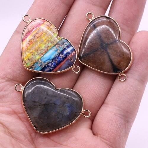 Natural Stones 2 Hole Connector Pendant Emperor Stone Labradorite Charms for DIY Jewelry Making Necklace Bracelet Accessories