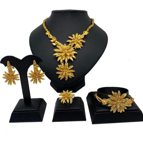 Romantic Habesha Neck Chain 24K Gold plated filled jewelry sets for women Ornament Dubai necklace earrings African wife gifts