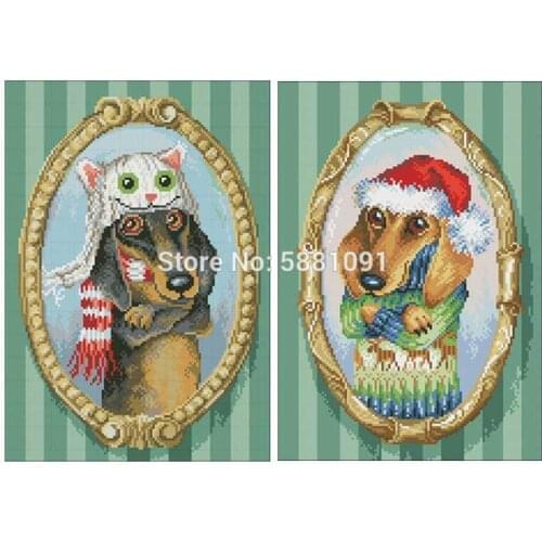 Dog wearing a kitten hat patterns Counted Cross Stitch 11CT 14CT 18CT DIY Cross Stitch Kit Embroidery Needlework Sets home decor