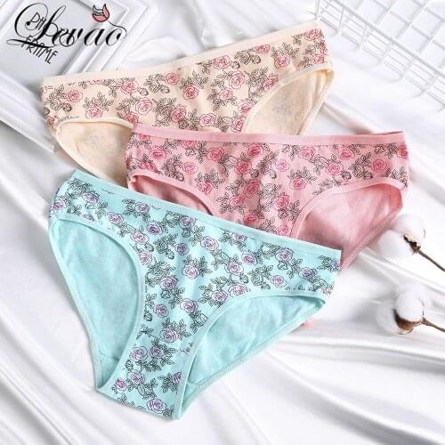 LEVAO Womens Cotton Panties Flower Print Briefs Female Underwear Plus Size Underpants Seamless Lingerie Comfortable XXL Knicker