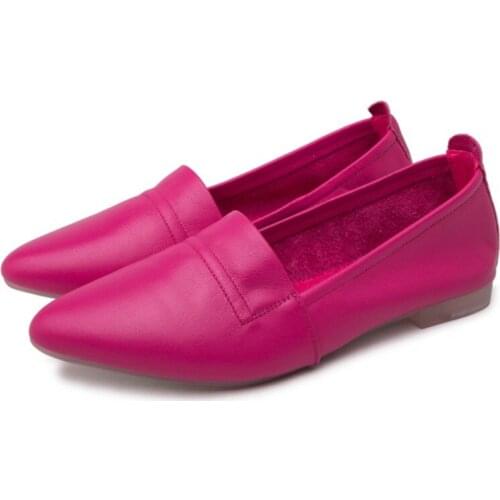 Spring Women Flat Shoes Breathable Genuine Leather Women Shoes Fashion Pointed Toe Soft Light Weight Loafers Slip-On Shoes Woman