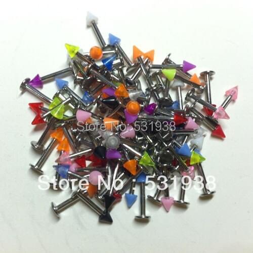 100pcs labret lip piercing jewelry ear stud pircing hoop plastic stainless steel 1.2*3*8mm mixed colors wholesale body jewelries