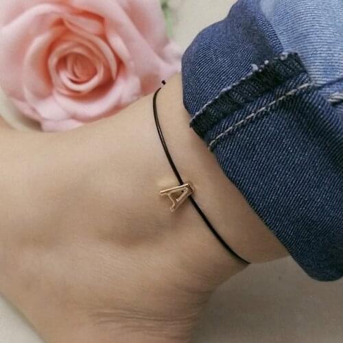 Rope Anklet Adjustable Black Red Rope Letter Foot Jewelry Handmade Summer Jewelry Wholesale