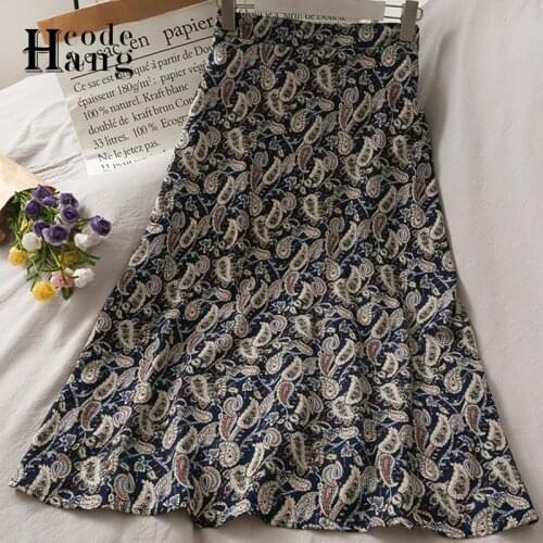 HangCode Brand Fashion Long Skirts Women Vintage Cashew Flowers Print Summer Skirts High Waist Two Layers Elegant Skirts 2021